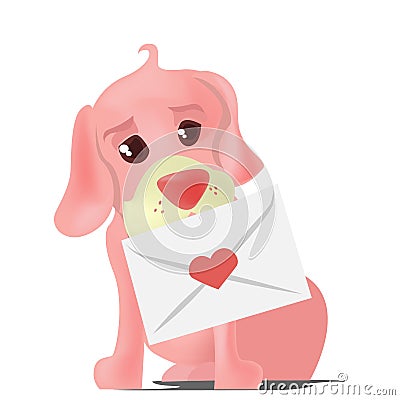 cute cartoon animals in love. Cute dog with heart letter