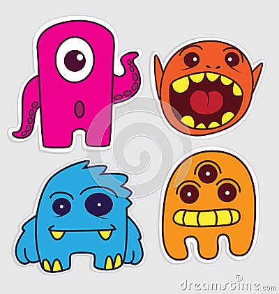 Monster Stickers on Cute Little Monsters Sticker V1 Sayahelmi Dreamstime Com