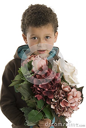 Gifts Year   on Stock Photo  Cute Six Year Old Boy With Flowers  Image  3735520
