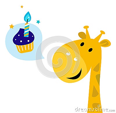 Giraffe Birthday Party on Party Giraffe Thinking About Cupcake  Vector Illustration