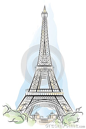 Eiffel Tower Colering Pictures on Vector Illustration  Drawing Color Eiffel Tower In Paris  France