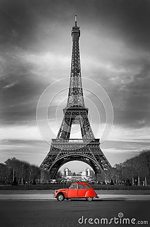  Picture  Eiffel Tower on Royalty Free Stock Photo  Eiffel Tower With Old French Red Car  Image