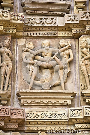 Erotic Sculpture At Khajuraho In India