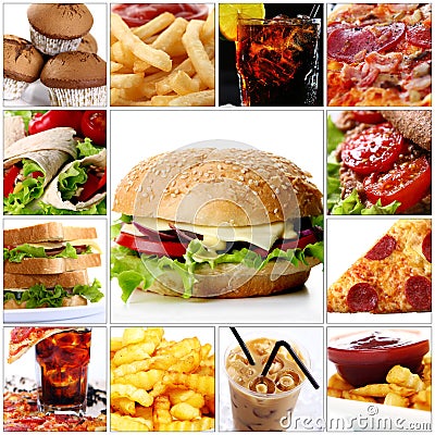 Fast Food Nutrition Facts on Fast Food Collage With Cheeseburger In Center  Click Image To Zoom