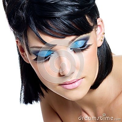 male to female makeup. FEMALE FACE WITH BRIGHTLY BLUE