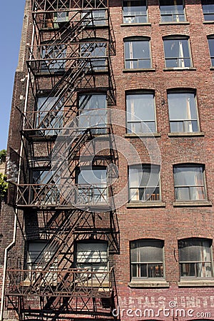 Fire Staircase On A Historic Red ...