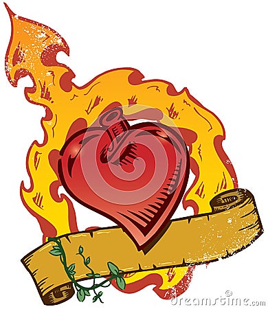 Flaming Heart Tattoo Style Vector 