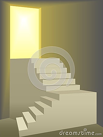 FLIGHTS OF STAIRS UP TO A BRIGHT SUN LIT DOOR (click image to zoom)