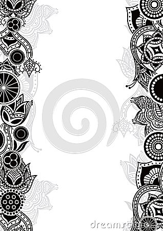 black and white flowers border. Black and white floral on