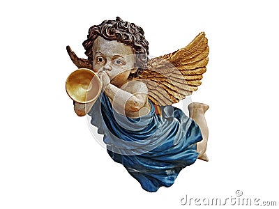 Flying Architecture on Isolated Angel With Golden Wings  Flying And Playing An Instrument