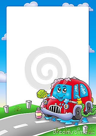cartoon car wash sponge. FRAME WITH CARTOON CAR WASH