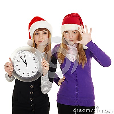 Royalty Free Stock Photography: Friends show how little time left until new year