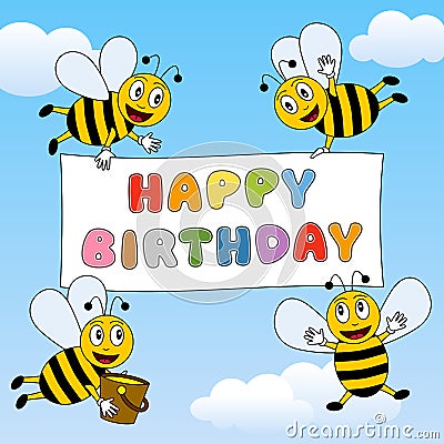 Pictures Funny Animals on Funny Bees Flying In The Sky With Happy Birthday Banner  Eps File