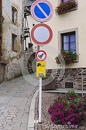 funny street signs. Funny street sign it the small european city ( Luxembourg - Vianden)