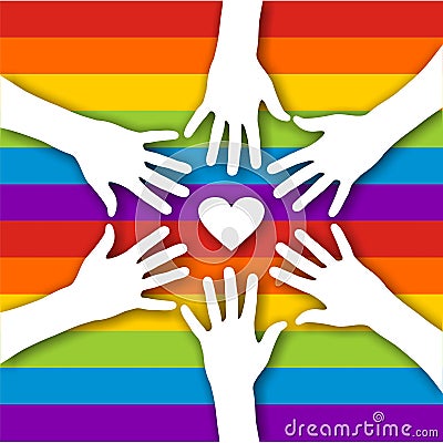 Lovely Pictures on Various Hands With A Heart In The Center On A Gay Flag