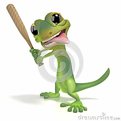 Gecko Holding Baseball Bat Royalty Free Stock Photo
