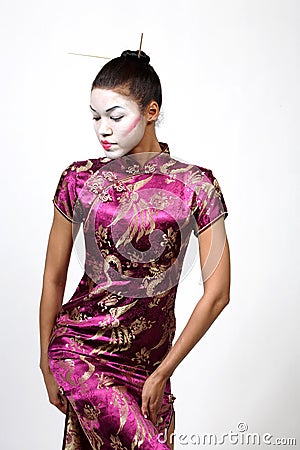 Stock Image: Geisha lady in cheongsam