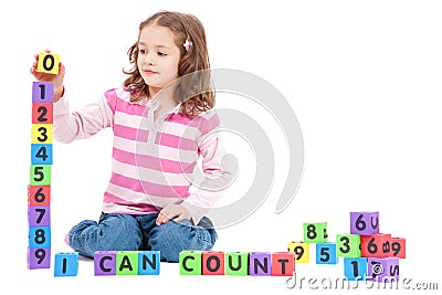 Girls Number on Home   Stock Photography  Girl Counting Numbers With Kids Blocks