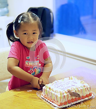 Girls Birthday Cake on Girl Cutting Birthday Cake Royalty Free Stock Image   Image  12624726