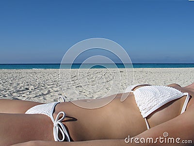 Girls Bikinis on Home   Royalty Free Stock Image  Girl In A White Bikini Tanning