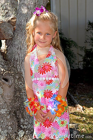 Girls Dress on Beautiful Little Girl Dressed In A Tropical Print Dress With A