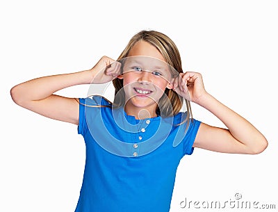  Funny Pictures on Caucasian Girl In Blue Making A Funny Face Against White Background