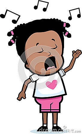 A cartoon girl singing a song. Keywords: black cartoon child girl 
