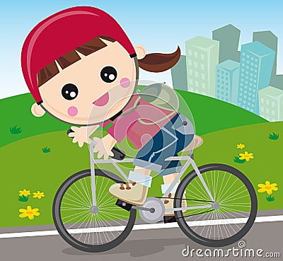 Cartoon Girl Cycling. GIRL WITH BICYCLE (click image