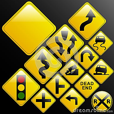 Warning Road Signs. GLASSY WARNING ROAD SIGNS