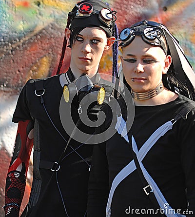 Dress Model  on Gothic Boys With Dracula Eyes At Goth Festival  Click Image To Zoom