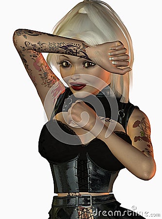 Royalty Free Stock Images: Gothic tattoo girl and leather
