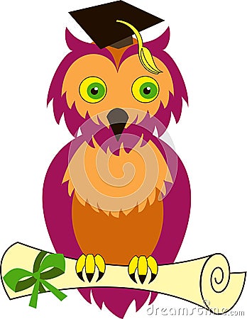 Owl with diploma in the graduation cap. Vector Illustration. Keywords:
