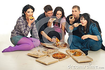 Group Photography on Home   Stock Photography  Group Of Friends Eating Pizza