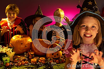 Halloween Party With Children Wearing Costum