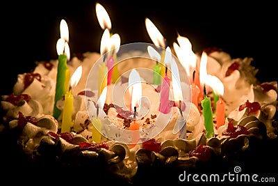 Birthday Cake  Candles on Happy Birthday Cake With Burning Candles Stock Photos   Image