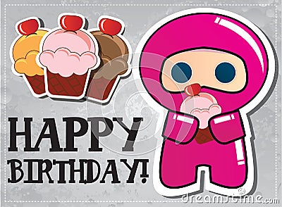 Cute Birthday Cards on Royalty Free Stock Photos  Happy Birthday Card With Cute Cartoon Ninja