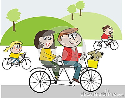 Stock Photo: Happy family cycling cartoon
