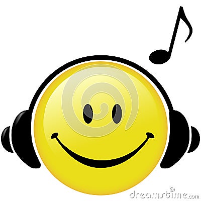 Girl Face on Happy Music Headphones Note Smiley Face Royalty Free Stock Photography
