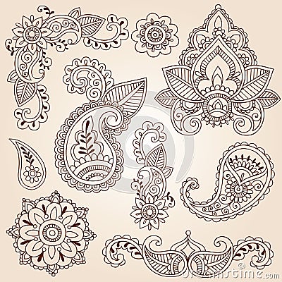 Henna Tattoo Designs on Henna Doodles Mehndi Tattoo Design Elements Set Royalty Free Stock