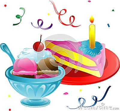 Strawberry Birthday Cake on Ice Cream And Cake Slice Royalty Free Stock Photos   Image  5412208