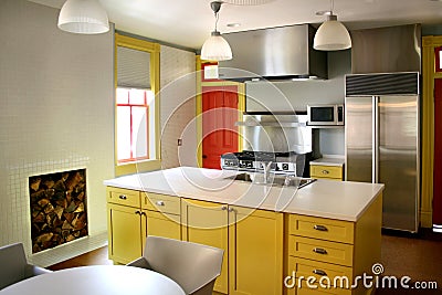 Wood Cabinets Kitchen on Free Stock Images  Kitchen Yellow Wood Cabinets Stainless Stove
