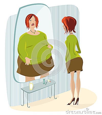 Lady Terrified Of  Her Fat Reflection Royalty Free Stock Photo - Image: 23729985