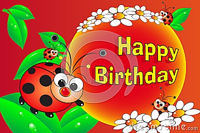 Flowers  Birthday on Illustration  Ladybug And Flowers   Birthday Card  Image  8635166