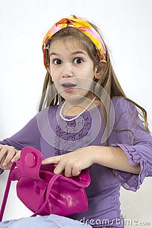 Cute Makeup Bags on Little Cute Girl Open Her Bag Royalty Free Stock Photography   Image