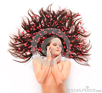 Stock Photo: Long hair with flowers.