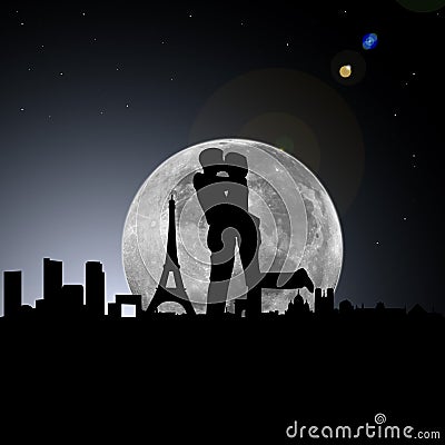 images of lovers in paris. LOVERS IN PARIS NIGHT WITH MOON (click image to zoom)