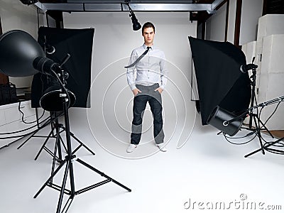 Fashion Studio Lighting on Male Fashion Model Standing In His Studio  Click Image To Zoom