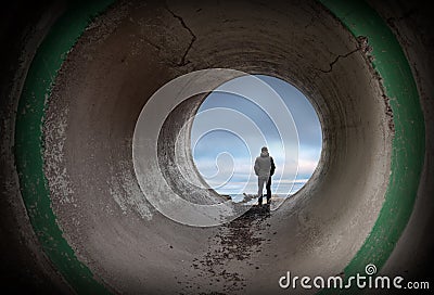 Man Looks At Horizon In The End Of Tunnel Ro