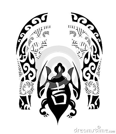sample maori tribal tattoo with turtle symbol match drawn at the left or 