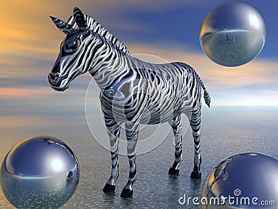 wallpaper zebra. 3d render of a metal zebra.
